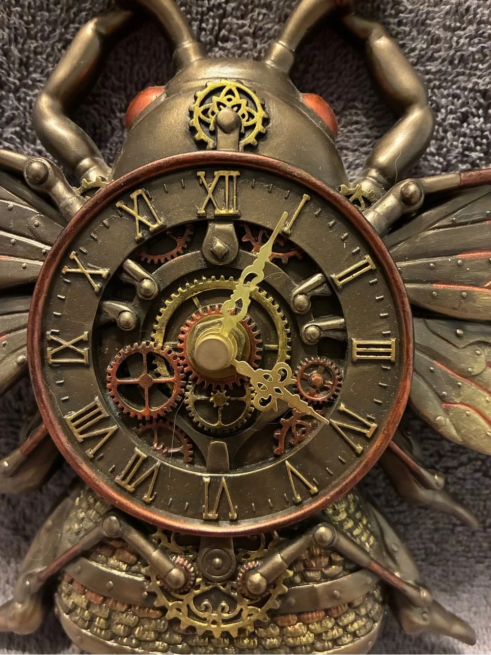Steampunk Bee Wall Clock - Antique Gold Accent